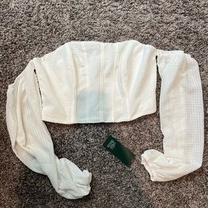 Target off the shoulder white long sleeve crop top